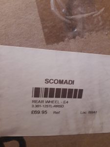 SCOMADI TL125 REAR WHEEL. E4 BRAND NEW OLD STOCK Modern Scooters