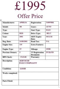 APRILIA SR 125 2 STROKE Modern Scooters APRILIA SR 125 2 STROKE Modern Scooters